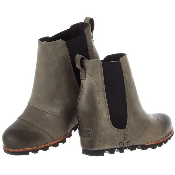 Sorel Lea Hidden Wedge Chelsea Booties Grey Leather 8 - Picture 1 of 5